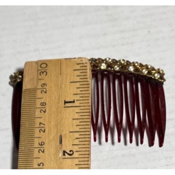 Vintage Mid Century Hair Combs Gold & Rhinestone Detail Accents Elegant Pair - Picture 9 of 9